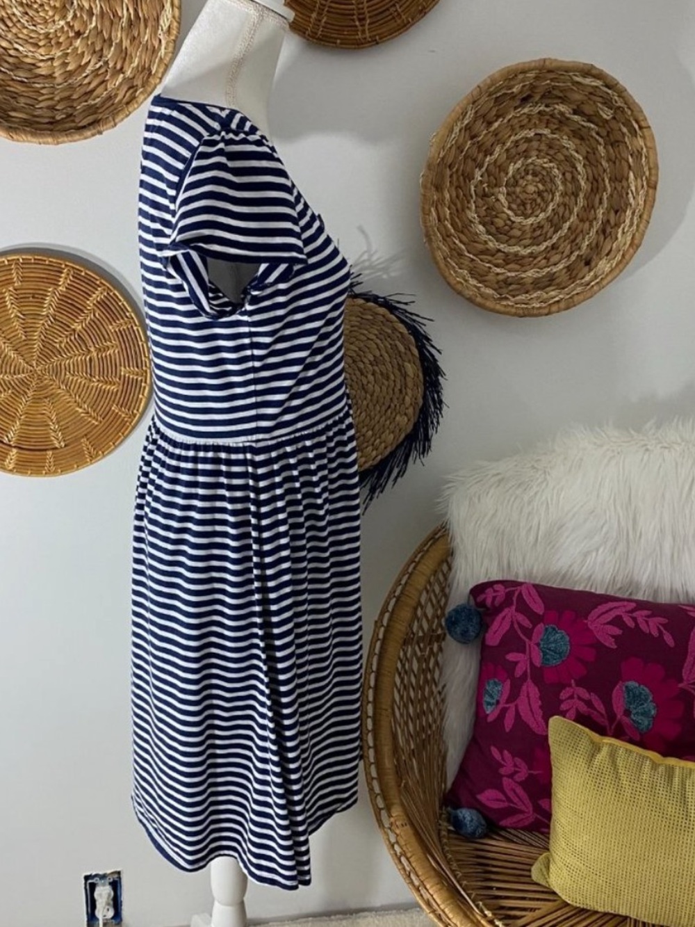 Draper James Navy and White Striped Scoop-Neck Midi Dress - Picture 4 of 11